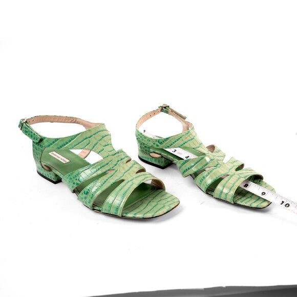 Dries Van Noten Green Embossed Leather Sandals - Size 37 - Picture 7 of 8